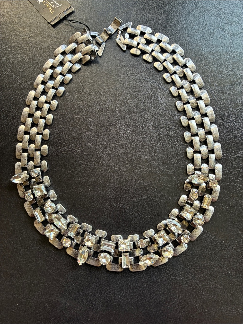 Traci Lynn Silver-Tone Multi-Row Crystal Statement Necklace